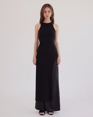 round one slit dress [black]