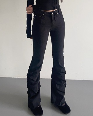 shirring boot cut pants (2color)
