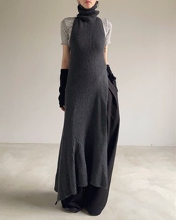 sleeveless wool knit dress (3color)