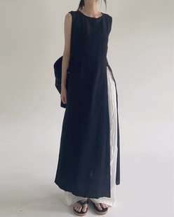 deep slit long dress (3color)