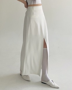 plain natural slit skirt (3color)