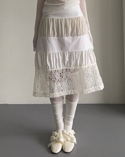 velvet lace midi skirt (2color)