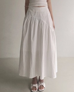 round shirring cotton maxi skirt (2color)