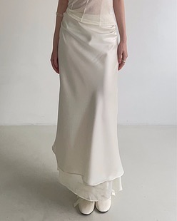 chiffon layered satin skirt (2color)