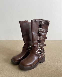 metal buckle middle half boots (2color)